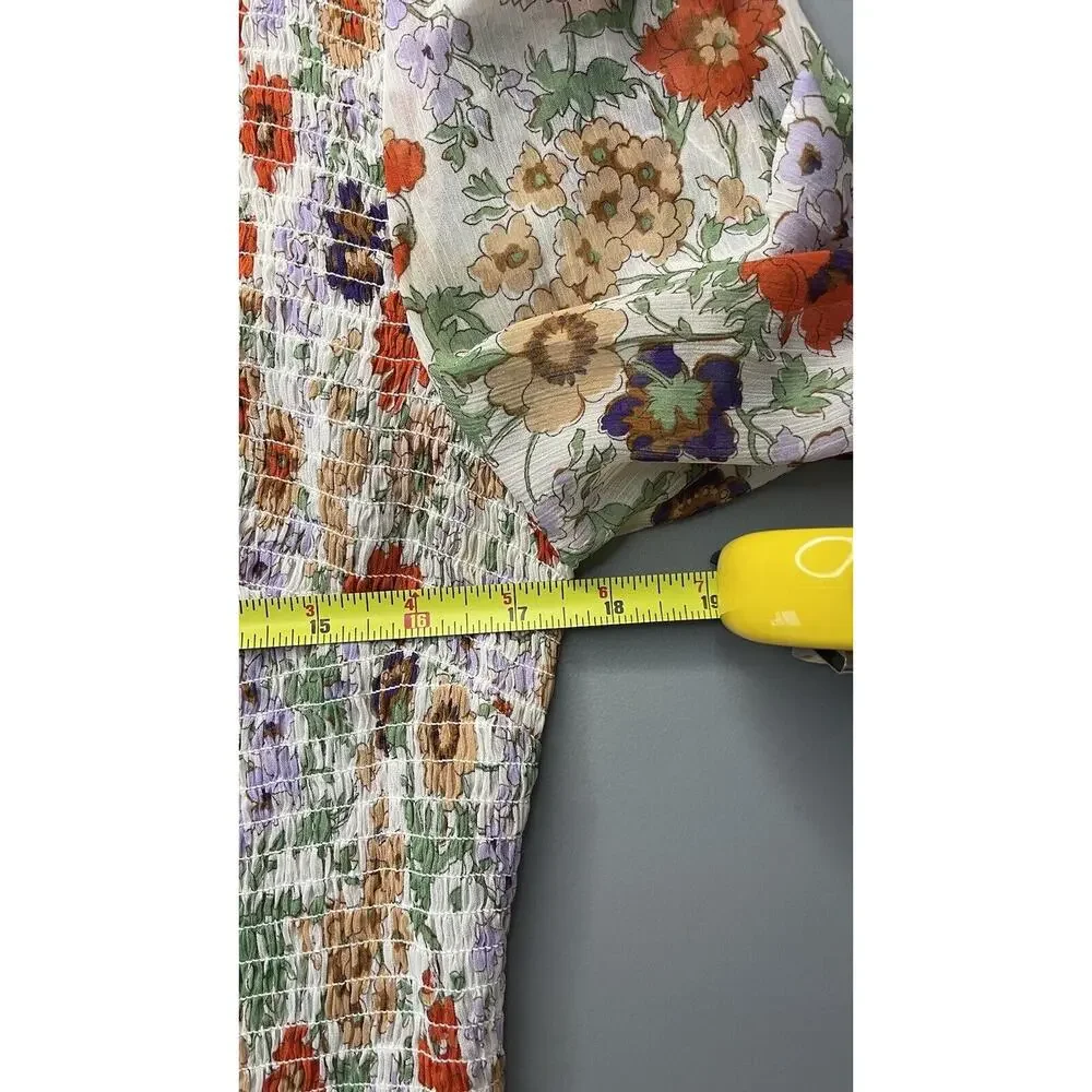 Veronica Beard Kali Top Multicolor Floral Print Smocked Spring Designer Size 10 - Picture 10 of 12